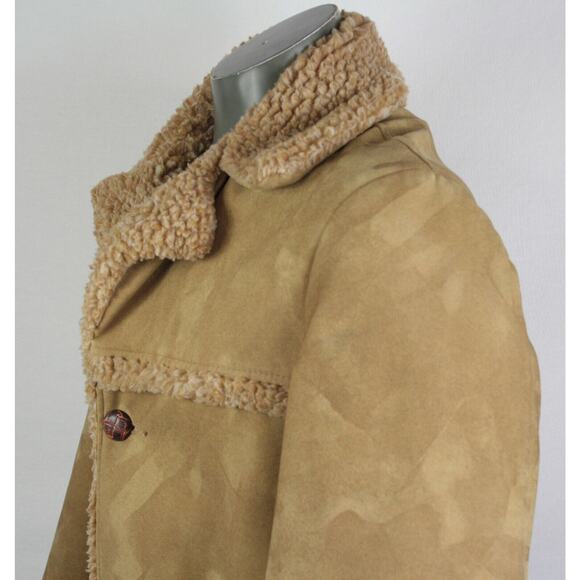 Vintage 70s Fingerhut Fashions Vegan Faux Suede Sherpa Lined Coat Mens 38 60s - Picture 3 of 6